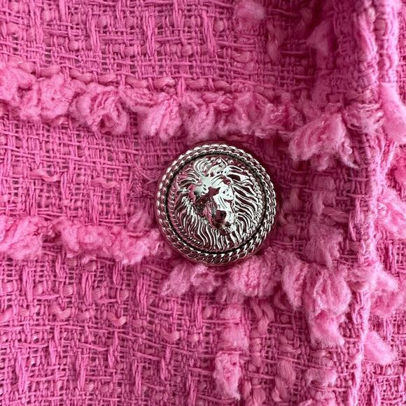 H&M Tweed Jacket Womens Small Pink Textured Weave Boucle Blazer Parisian Barbie - Picture 4 of 13